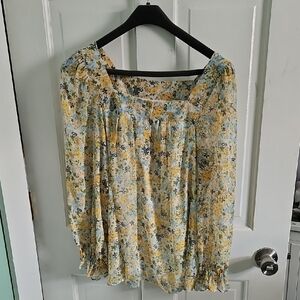 LC Lauren Conrad Floral Blouse in Yellow and Blue